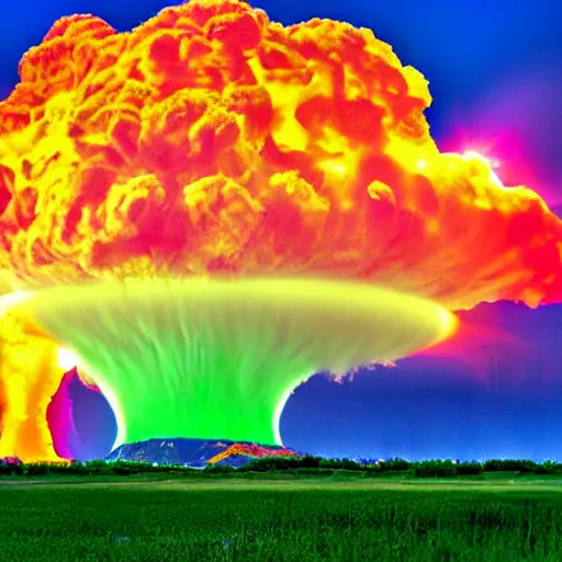 Image similar to neon colored nuclear explosion.