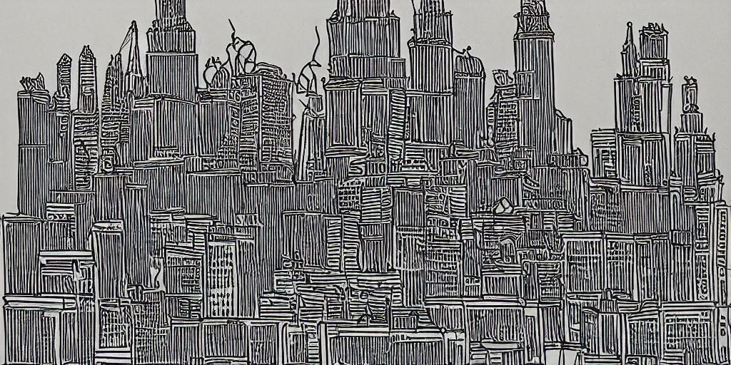Prompt: picasso line drawing of moscow skyline
