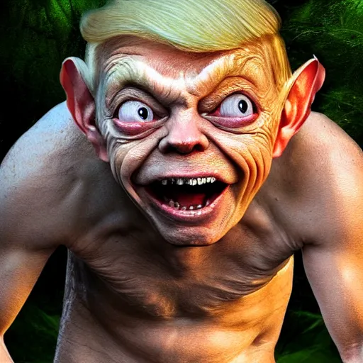 Prompt: Donald Trump as Gollum from Lord of the Rings, 8k, Digital Art, High Detail