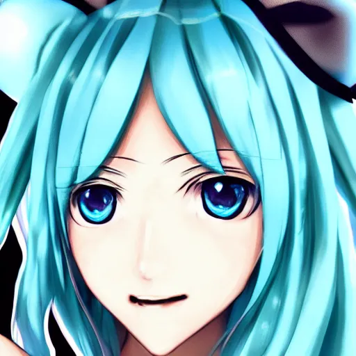 Prompt: hatsune miku, extreme close-up, trending on artstation