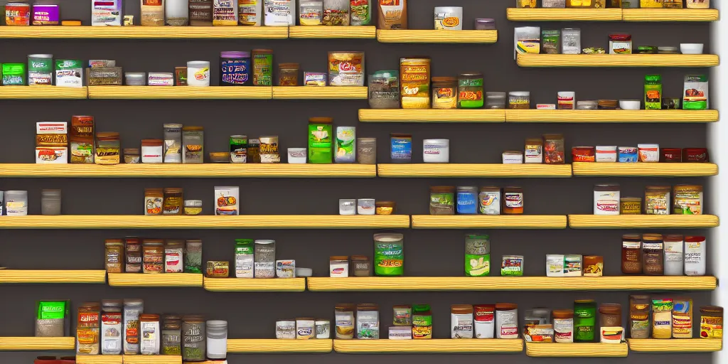 Image similar to Shelves lined with Pet foods, detailed 4K texture for Unity, photorealistic