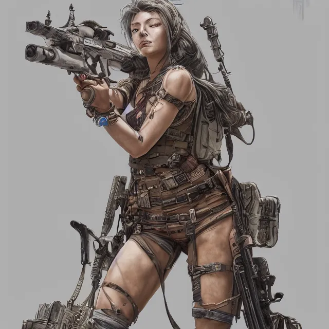 Prompt: the portrait of lawful neutral colorful female infantry gunner as absurdly beautiful, gorgeous, elegant, young swimsuit model looking straight up, an ultrafine hyperdetailed illustration by kim jung gi, irakli nadar, intricate linework, highly detailed faces, extremely sharp focus, octopath traveler, unreal engine 5 highly rendered, global illumination, radiant light, detailed and intricate environment