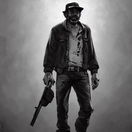 Prompt: don ramon and the chilindrina walking dead game telltale, gigachad black and white trending on artstation, painted by greg rutkowski