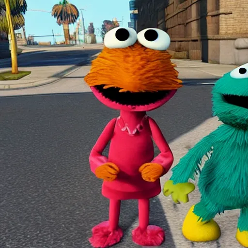 Image similar to sesame street characters in grand theft auto v