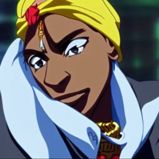 Image similar to Tupac Shakur, screenshot from a 2012s anime, anime