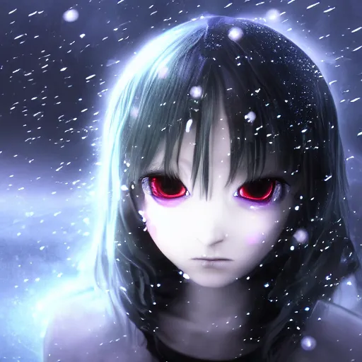 Prompt: photorealistic full body shot of masterpiece angry ( ( darkness android ) ) anime girl, beautifull lovely eyes, electric aura with particles, snowing frozen ice, darkness background, inspired by tim burton, detailed, unreal engine 4 k, volumetric light, fog