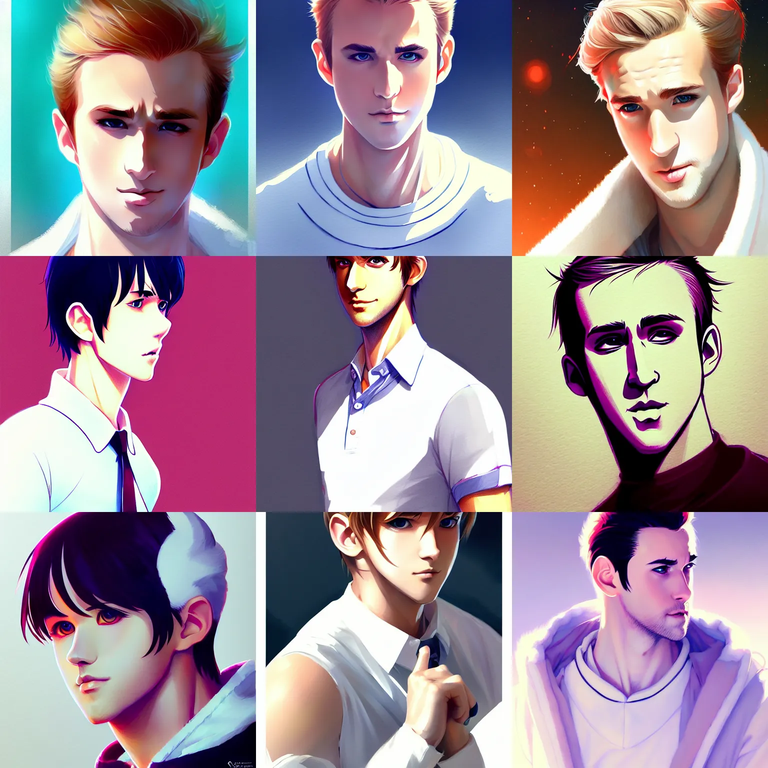 Prompt: gosling ryan in white costume, male, portrait shinkai makoto studio ghibli studio key hideaki anno sakimichan stanley artgerm lau rossdraws james jean marc simonetti elegant highly detailed digital painting artstation pixiv