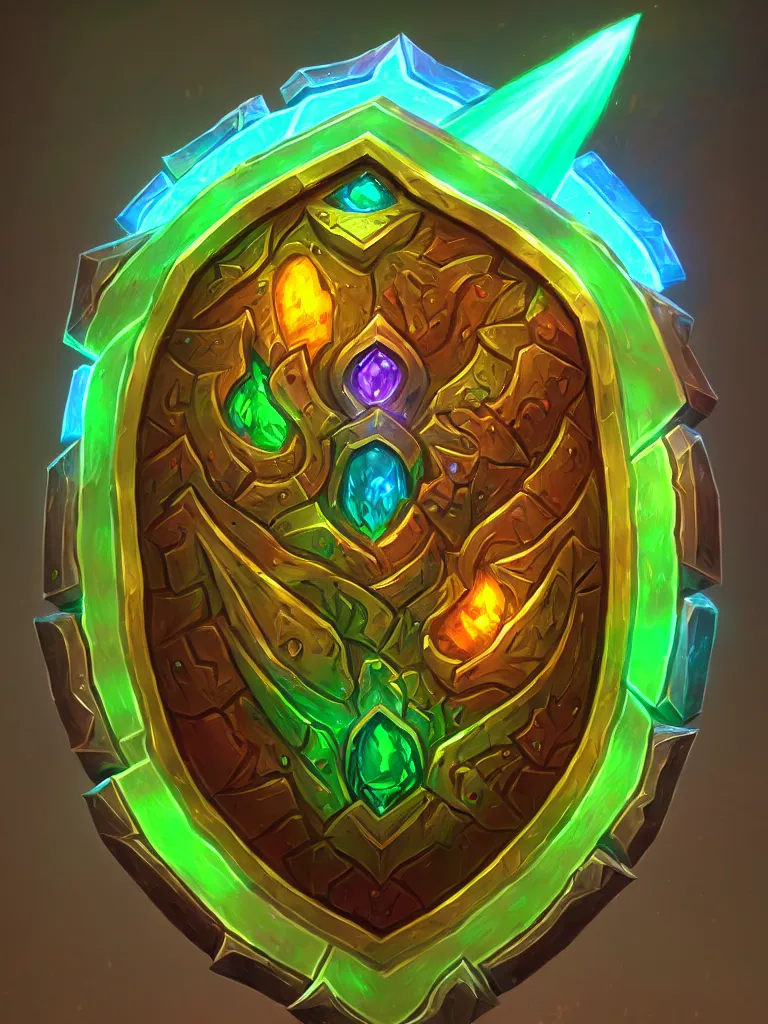 Prompt: rectangle frame bright shield of warcraft blizzard shield art, a spiral colorful gems shield. bright art masterpiece artstation. tree and roots shield, 8 k, sharp high quality illustration in style of jose daniel cabrera pena and leonid kozienko, green colored theme, concept art by tooth wu, card frame