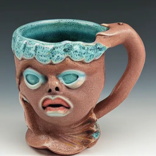 Image similar to a ceramic mug sculpted to be a mermaid