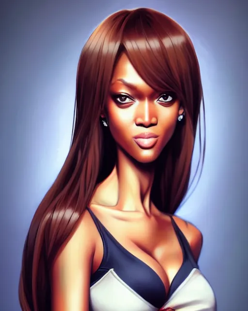 Image similar to portrait of Tyra Banks as Anime girl cute-fine-face, full body! pretty face, realistic shaded Perfect face, fine details. Anime. realistic shaded lighting by Ilya Kuvshinov Giuseppe Dangelico Pino and Michael Garmash and Rob Rey
