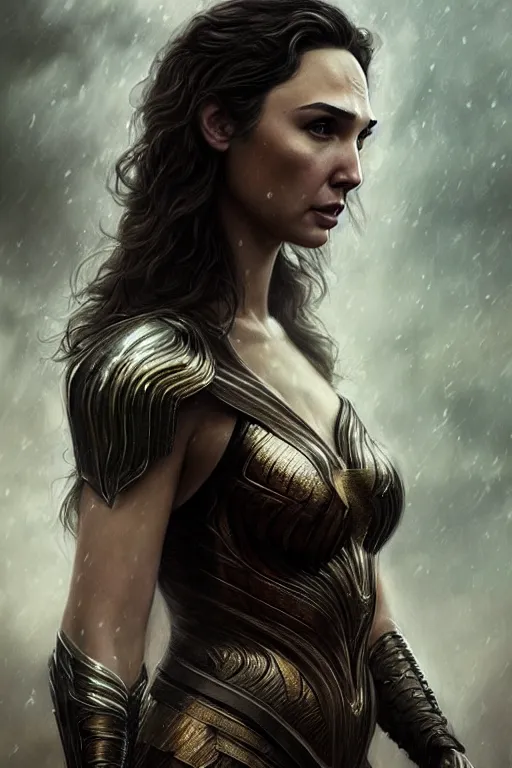 Image similar to Majestic and regal portrait of Actress Gal Gadot, intricate, epic, elegant, menacing, fantasy, highly detailed, digital painting, hard focus, beautiful volumetric lighting, epic light, ultra detailed, Horror, souls, ghosts, smoke by Leesha Hannigan, Ross Tran, Thierry Doizon, Kai Carpenter, Ignacio Fernández Ríos