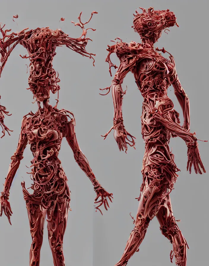 Prompt: biomechanical dress in the form of a wax liquid sculpture Apollon, full lenght view, (((stands))) on rock super hero pose, burning red wax .woman wearing a helmet. white plastic, human skull, swollen muscles, tumors, veins, baroque elements. intricate drawings. halo. octane rendering, cinematic, hyperrealism, octane rendering, 8k, depth of field, bokeh. iridescent accents. vibrant. teal gold and red color scheme