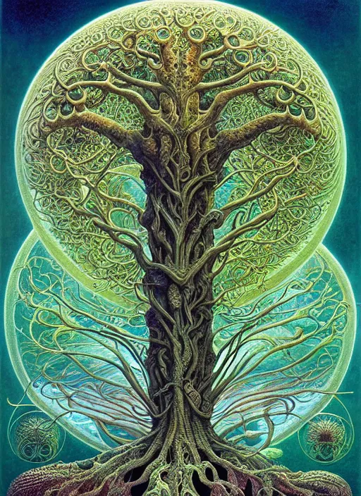 Image similar to tree of life by roger dean and andrew ferez, art forms of nature by ernst haeckel, divine chaos engine, symbolist, visionary, art nouveau, botanical fractal structures, organic, detailed, realistic, surreality