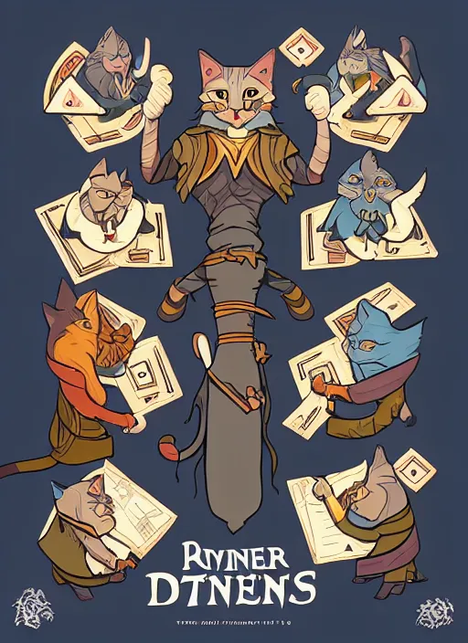 Image similar to powerful wizard cat playing dungeons and dragons, character design white background, by simon kennedy, studio muti