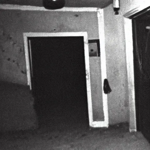 Image similar to cctv footage of basement demon, found footage, horror, unsettling, grainy