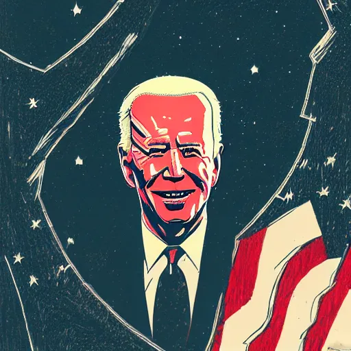 Prompt: Woodcut portrait of joe biden by falling into the stars greg rutkowski, 4k, intricate details