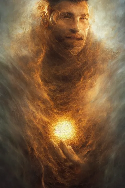 Image similar to Intricate stunning highly detailed portrait of a rugby player by agostino arrivabene and Vladimir Kush, surreal, digital painting, ultra realistic, Horror vacui, dramatic lighting, full moon, thick black swirling smoke tornado, burning fire embers, artstation