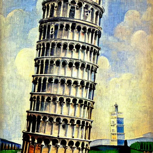 Prompt: the tower of pisa, italy, oil painting by Picasso