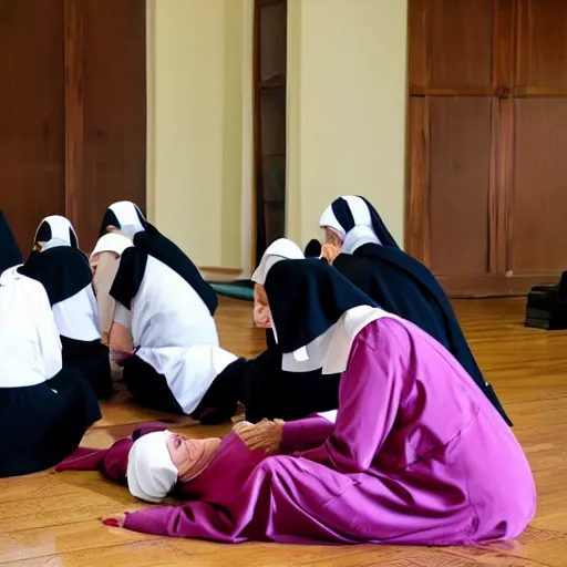 Prompt: photo of nuns playing twister in a sanctuary —width 1024 —height 1024