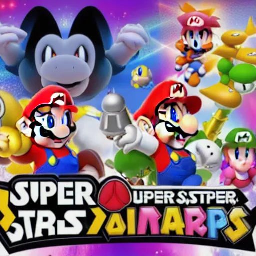 Image similar to super mario brothers and kirby super star ultra movie poster with pokemon super smash bros and princess peach star wars theme pokemon style detailed and accurate eyes