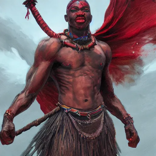 Prompt: shango, african god of thuder with electric eyes, violent thunderstorm, dim light, front game card, marvel comics, dark, intricate, highly detailed, smooth, artstation, digital illustration by ruan jia and mandy jurgens and artgerm and wayne barlowe and greg rutkowski and zdislaw beksinski