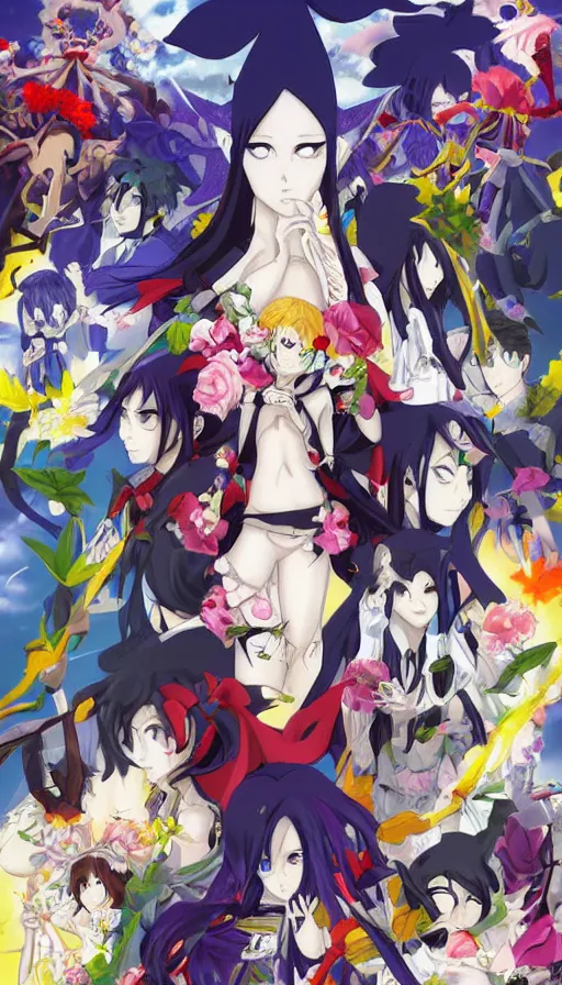Image similar to life and death mixing together, by gainax co,
