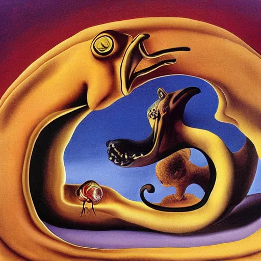 Image similar to Garfield ouroboros, surreal painting by Salvador Dali