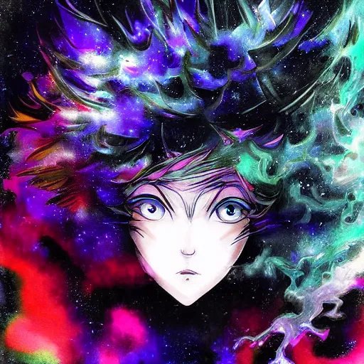 Prompt: portrait of Tatsumaki drawn by Yusuke Murata in the space with nebulae, realistic painting, high definition, digital art, matte painting, very detailed, realistic