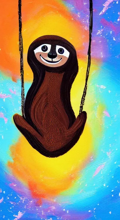 Image similar to abstract painting, a cute sloth hanging on a tree on a beautiful night with stars, made of beautiful colored thick flowing dramatic brush strokes, impressionist, matte colors, trending on artstation