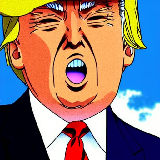 Image similar to Donald Trump as an anime character from Studio Ghibli