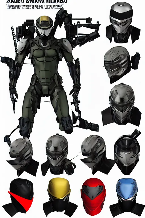 Image similar to ranger power colored mecha ninja mask helmet metal gear solid training suit swat commando snyder zack and swanland raymond and pennington bruce