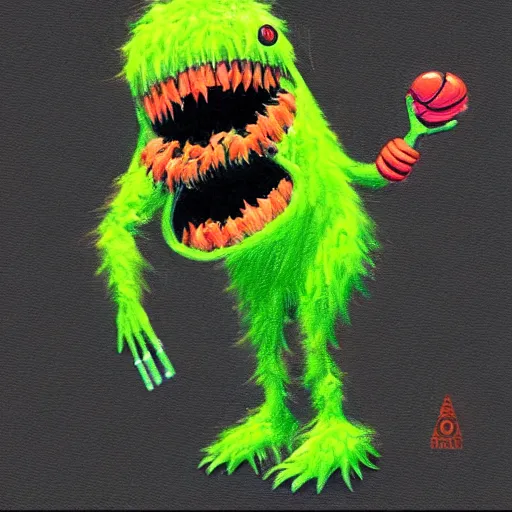 Image similar to a tennis ball monster shrugging shrug , digital art, fantasy, magic, trending on artstation, ultra detailed, professional illustration by Basil Gogos