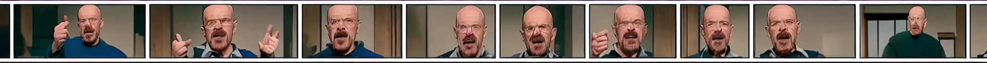 Prompt: 8 consistent frames from a video showing walter white talking and pointing at a baby