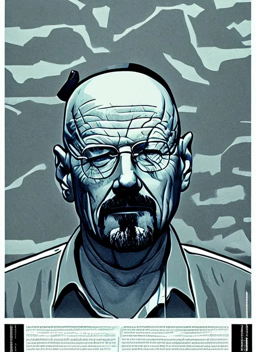 Image similar to highly detailed poster artwork by Michael Whelan and Tomer Hanuka, of Walter White, from scene from Breaking Bad, clean