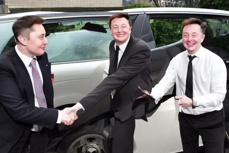 Image similar to mrbean shaking hands with elon musk