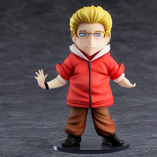 Image similar to Jonah Hill as a Figma anime figurine. Posable PVC action figurine.