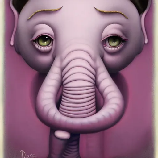 Image similar to a surreal picture of a pink elephant pastel colors by mark ryden insanely quality, elegant, highly detailed, digital painting, artstation, concept art, pop, smooth, sharp focus, illustration, art by mark ryden and lisa frank and dali 3 d 8 k ultra detailed