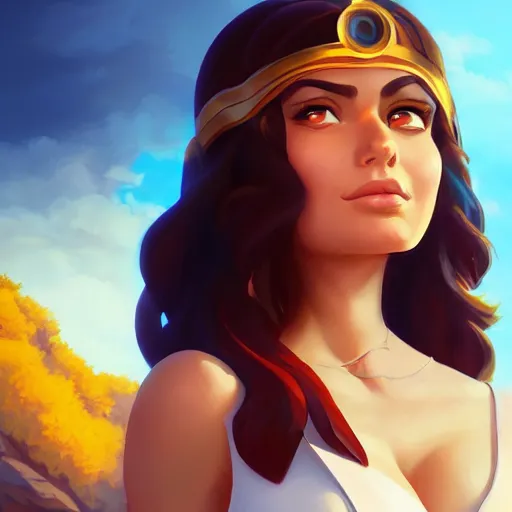 Image similar to Portrait of Lisa Ann as Athena, the greek goddess of wisdom, mattepainting concept Blizzard pixar maya engine on stylized background splash comics global illumination lighting artstation lois van baarle, ilya kuvshinov, rossdraws