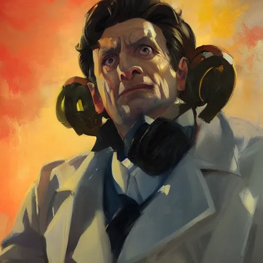 Image similar to greg manchess portrait painting of doctor who as overwatch character, medium shot, asymmetrical, profile picture, organic painting, sunny day, matte painting, bold shapes, hard edges, street art, trending on artstation, by huang guangjian and gil elvgren and sachin teng