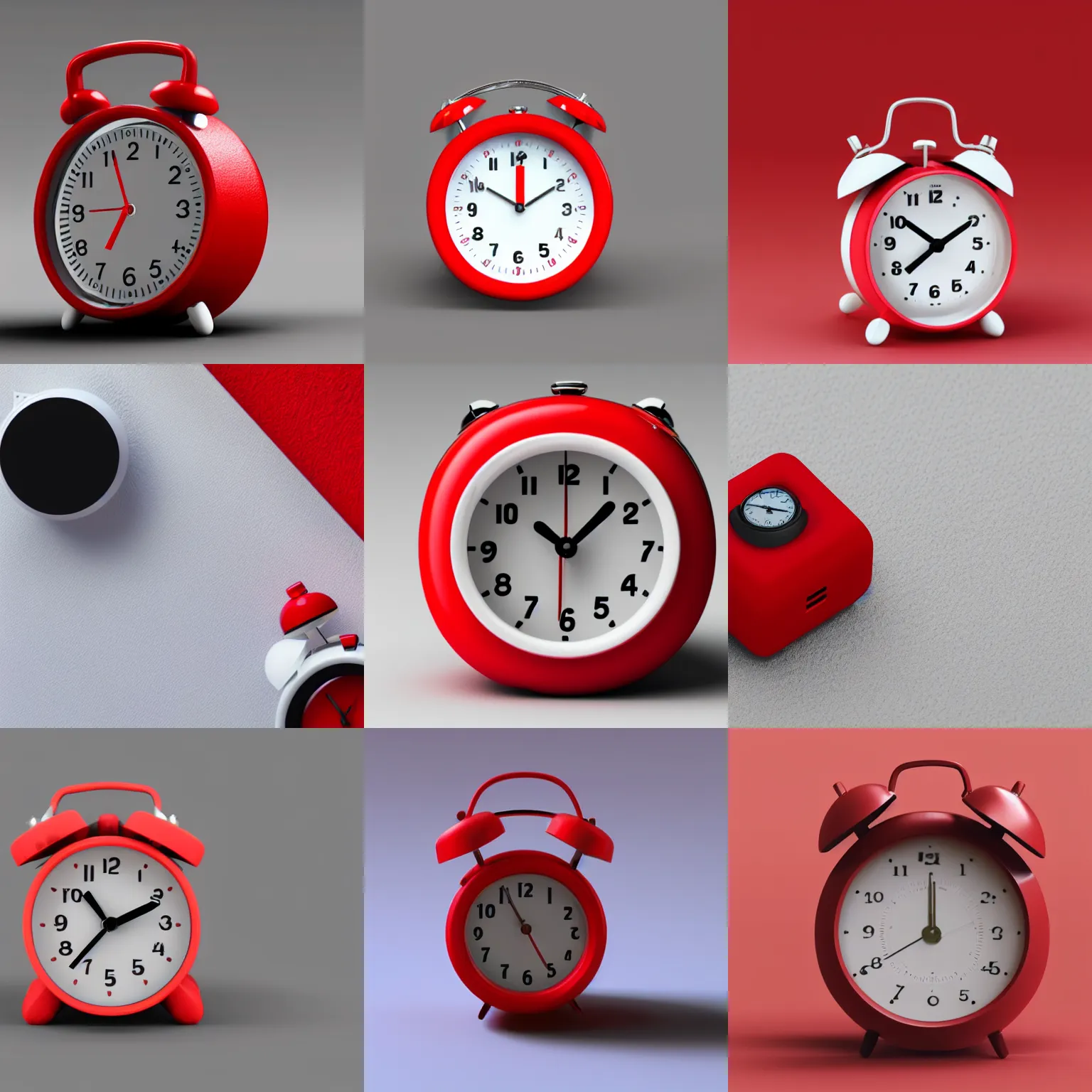 Prompt: Very tiny red alarm clock, 3D clay render, 4k UHD, white background, isometric top down left view, diffuse lighting, zoomed out very far.
