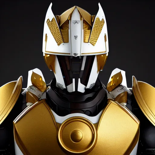 Image similar to A knight in ivory white mecha armor with gold trim, bust portrait, art by Eugenia firs ArtStation, Octane render, intricate detail, smooth, sharp focus,