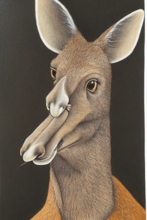 Image similar to ultra realistic kangaroo face portrait in the style of grant wood