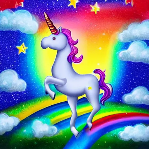Prompt: a unicorn under a rainbow with stars in the sky