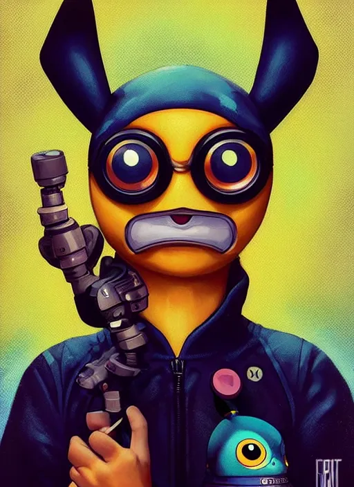 Image similar to lofi BioPunk Pokemon Pikachu portrait Pixar style by Tristan Eaton_Stanley Artgerm and Tom Bagshaw,