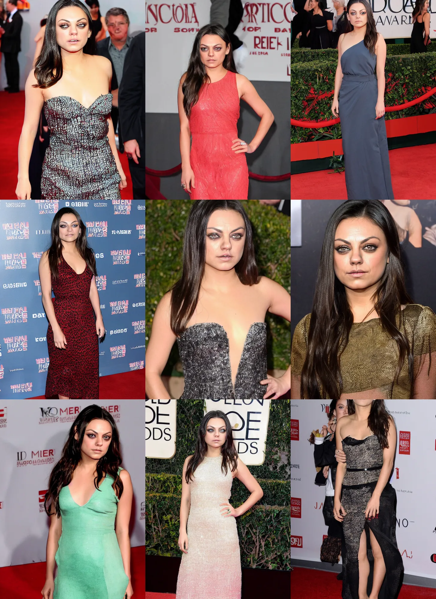 Prompt: mila kunis tripping on the red carpet