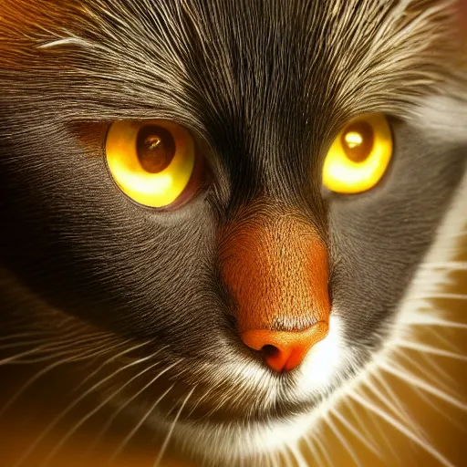 Image similar to an Hyper realistic artwork of a black orange-eyed cat by Jason de Graaf