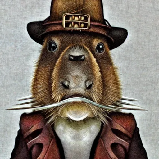 Image similar to a steampunk capybara, detailed