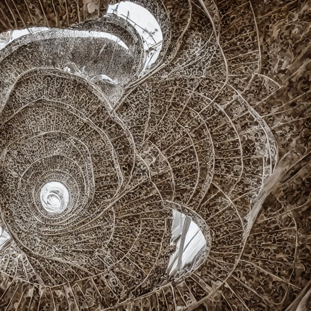 Image similar to grand spiral stairscase going down deep in a hole, by etienne - louis boullee and gaudi, leica, high quality, high detailed