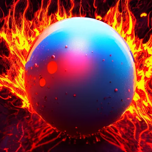 Prompt: 3 d render of a sphere being covered by extremely detailed splatters of abstract paint, engulfed in flames in the style of, pascal blanche, surreal, beksinski, high detailed, volumetric lighting, octane render