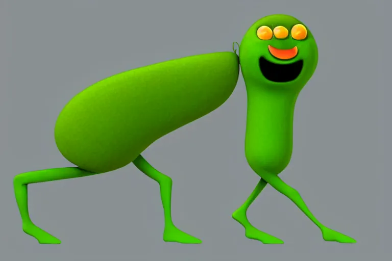 Prompt: flat 2 d, green humanoid caterpillar character, head torso legs feet, lorax movie, artstation